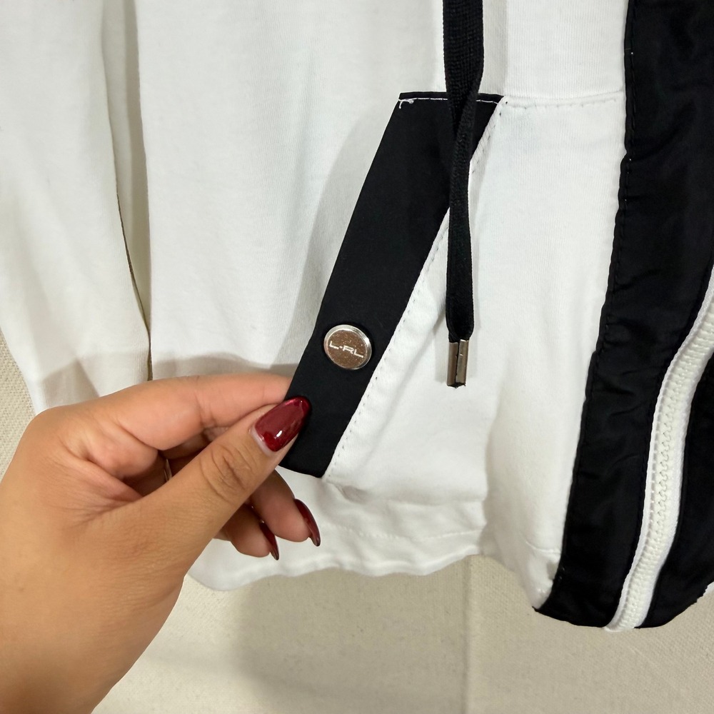 Lauren Ralph Lauren Active Womens White Black Zip Up Hoodie Small Cotton Striped - Picture 3 of 6